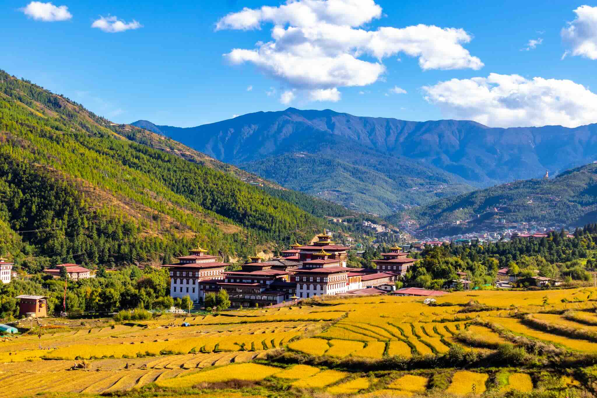 view of trashichhoe dzong from zilukha thimphu bhupen ghimiray lowres
