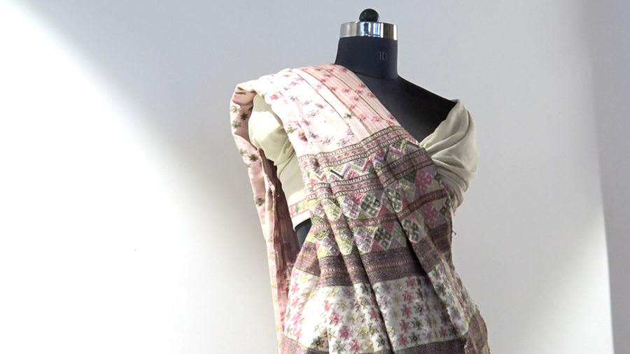 bharat bhutan sari a collaboration combining indian weaving techniques with bhutanese natural dyes and motifs