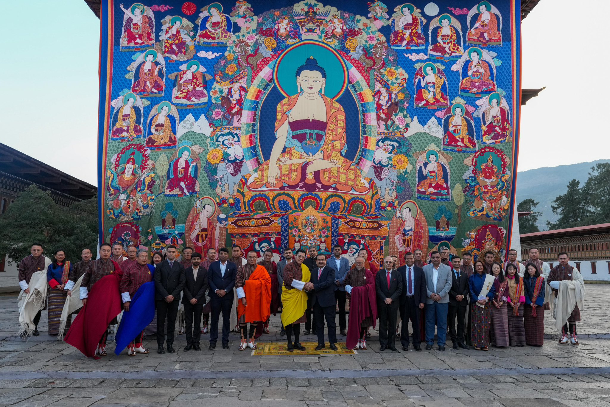 gautam adani and king jigme khesar in bhutan with huge thongdrel