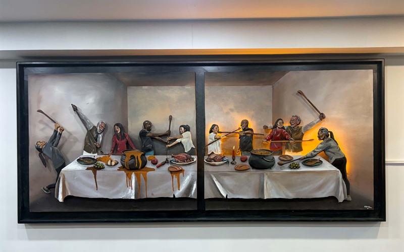 hell and heaven 3d centerpiece artwork in antifragile temple