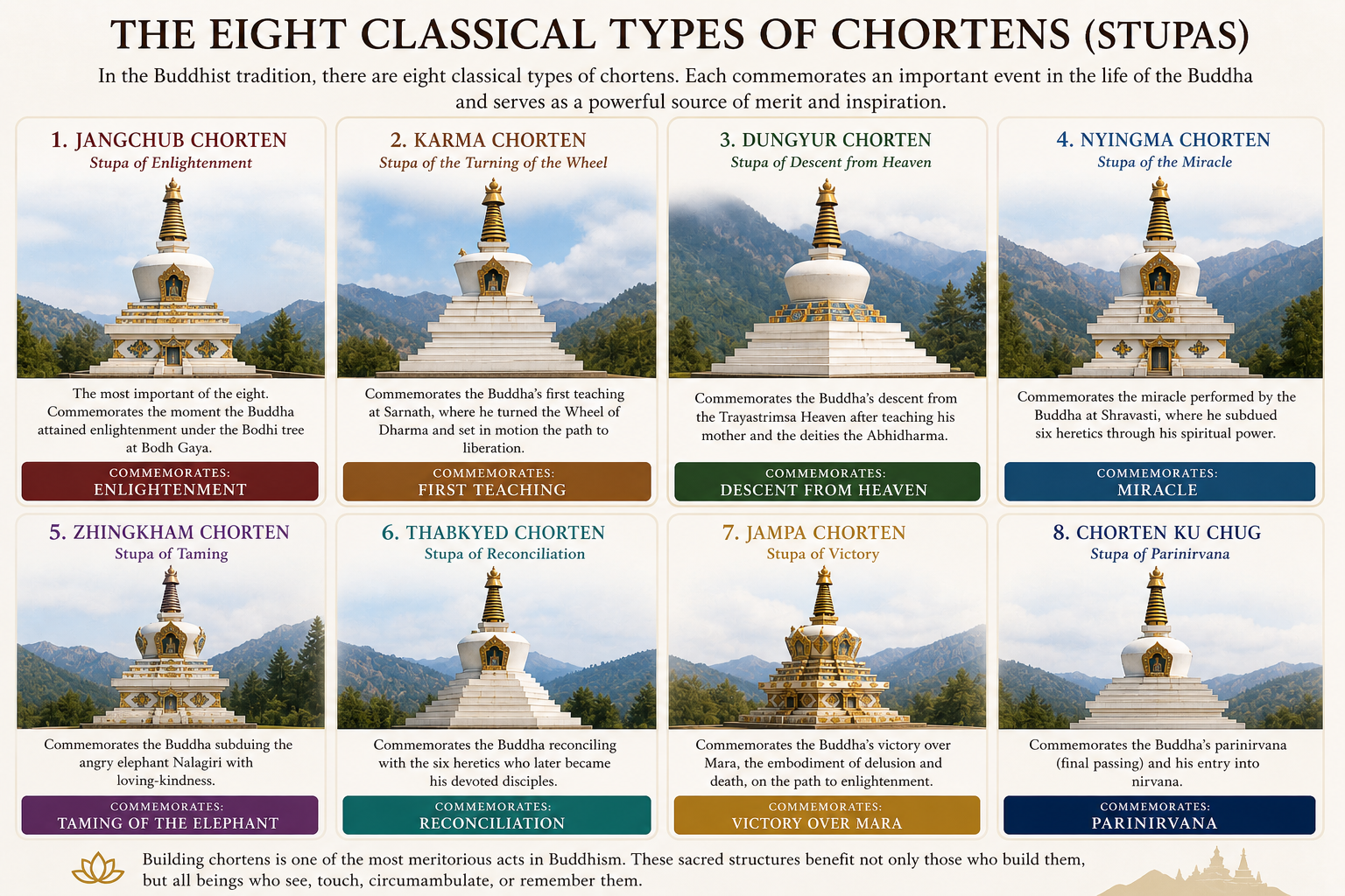 8 classical types of chortens and stupas