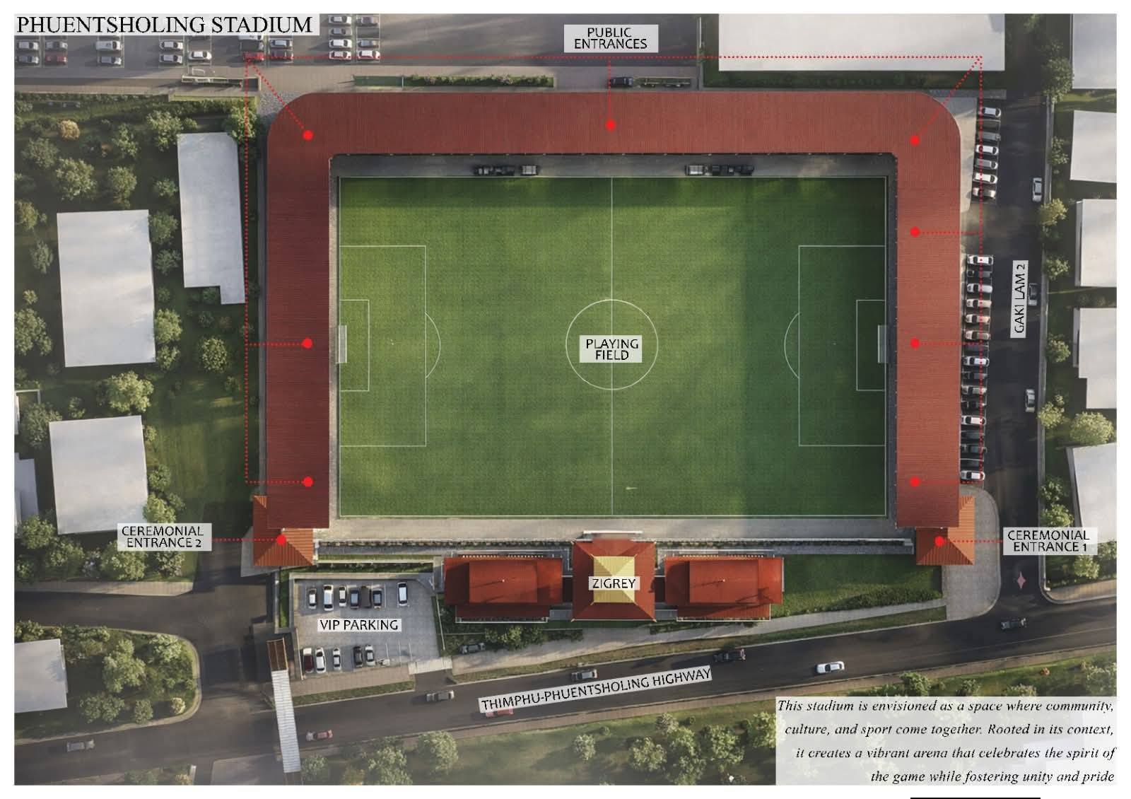aerial view of new phuentsholing stadium