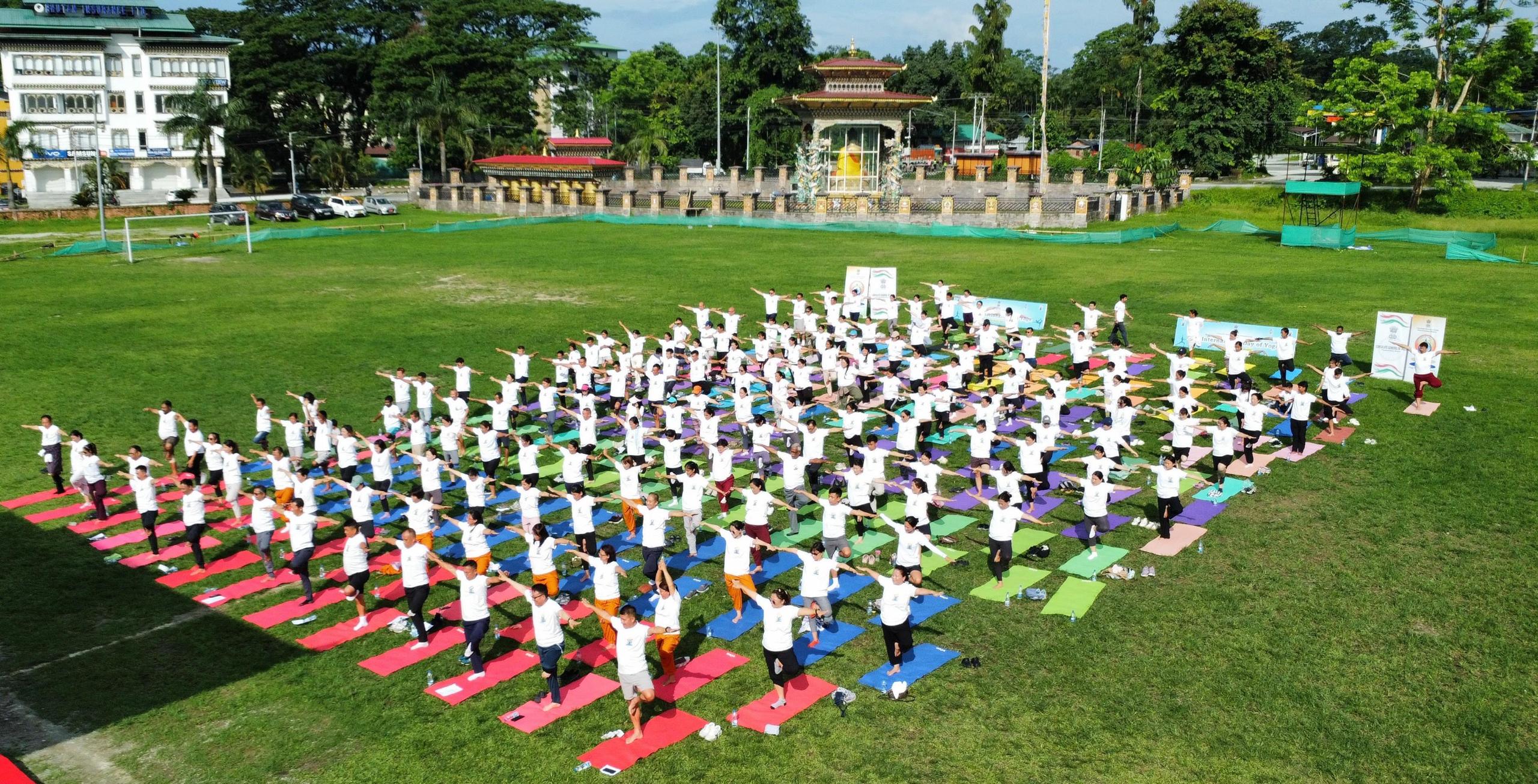 civil servants community people on international yoga day in bhutan